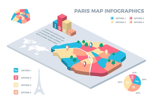 Free vector paris map infographics isometric style