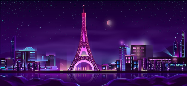 Free vector paris night streets cartoon background