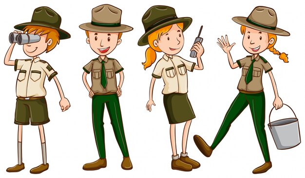 Park rangers in brown uniform illustration