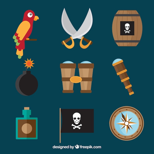 Free Vector parrot and pirate elements in flat design