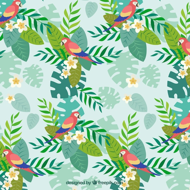 Free Vector parrot with palm leaves pattern