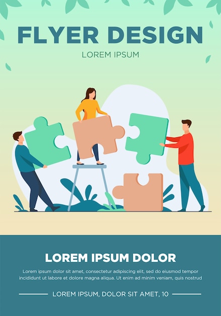 Free Vector partners holding big jigsaw puzzle pieces flat vector illustration. successful partnership, communication and collaboration metaphor. teamwork and business cooperation concept.