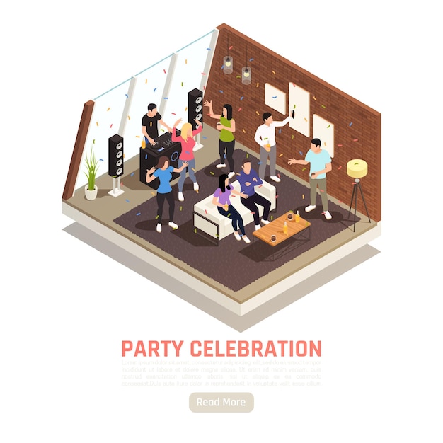 Free Vector party celebration isometric banner