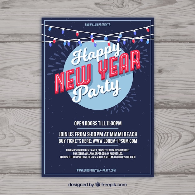 Free Vector party flyer with a discoball and christmas lights