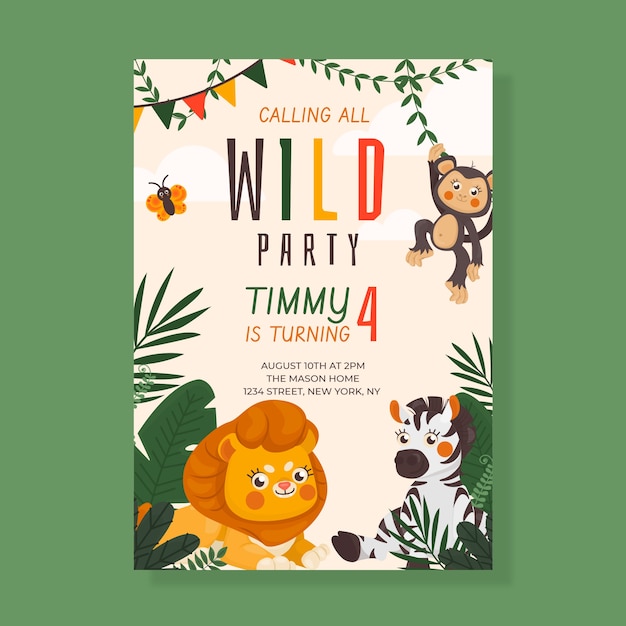 Party hand drawn jungle invitation