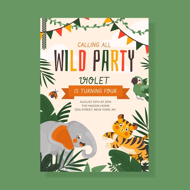 Party hand drawn jungle invitation