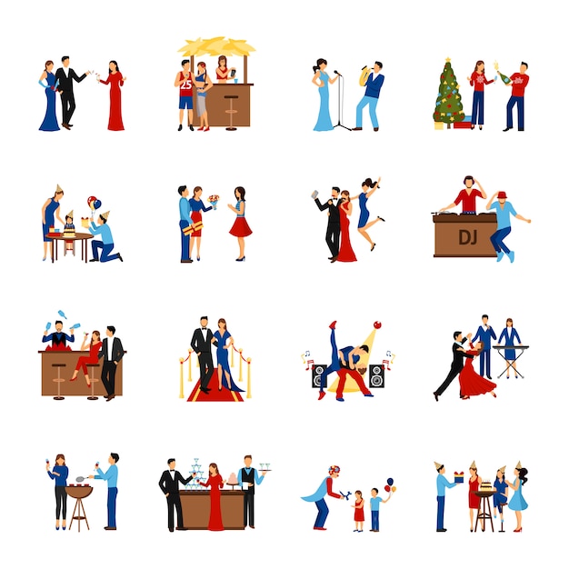 Free Vector party people icons set