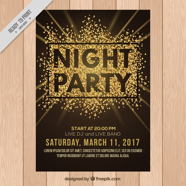 Party poster template with golden confetti