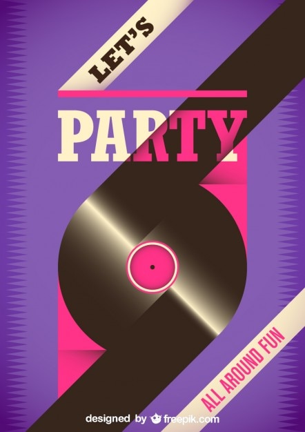 Free Vector party poster with a vinyl record