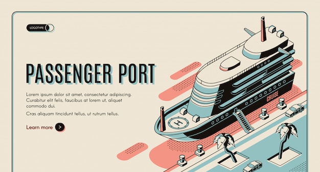 Free Vector passenger port isometric  web banner template. 