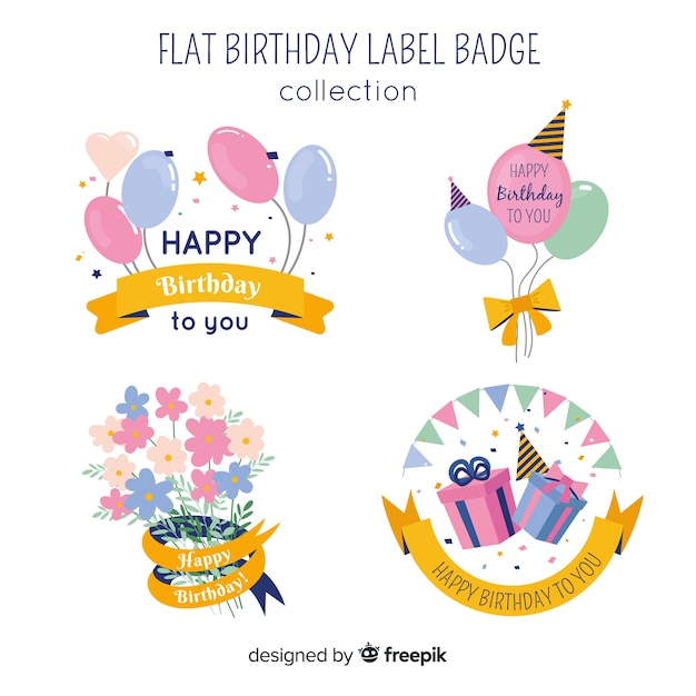 Free Vector pastel color birthday label set