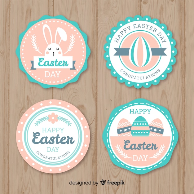 Pastel color flat easter badge collection