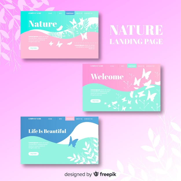 Free Vector pastel color nature landing page set