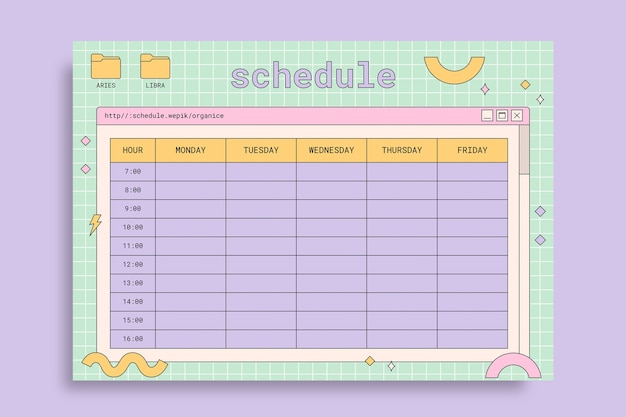 Pastel grid green vaporwave schedule