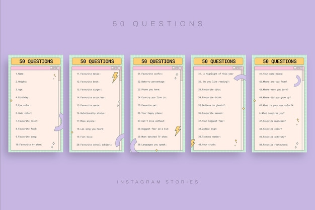 Pastel grid vaporwave 50 questions instagram stories collection