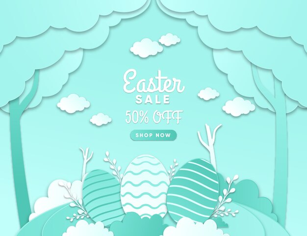 Pastel monochrome easter sale illustration in paper style