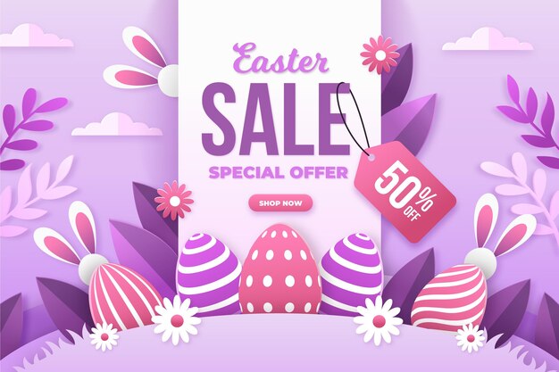 Pastel monochrome easter sale illustration in paper style