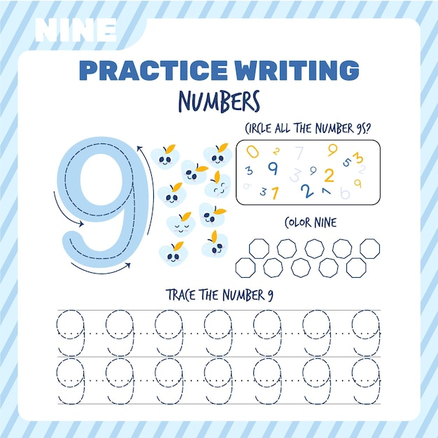 Pastel number nine worksheet