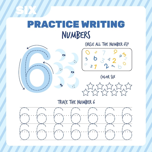 Free Vector pastel number six worksheet