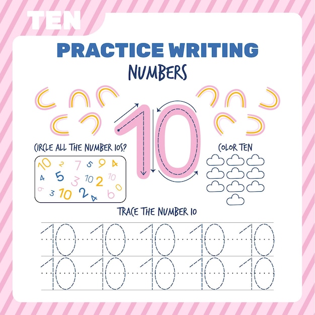 Pastel number ten worksheet