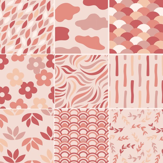 Pastel pink seamless patterns set