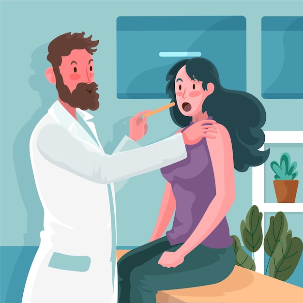 Patient taking a medical examination illustrated