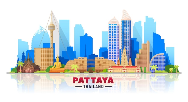 Free vector pattaya  thailand  skyline with panorama in white background vector illustration business travel and tourism concept with modern buildings