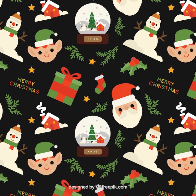 Pattern of christmas characters and gifts