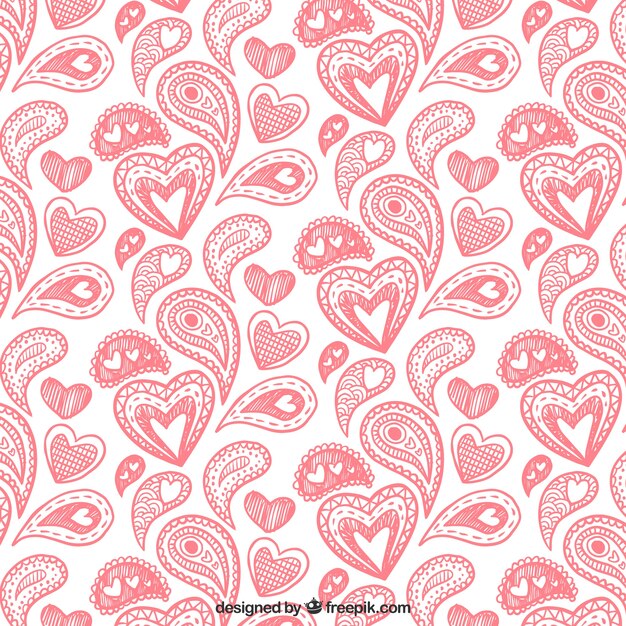 Pattern of decorative hearts sketches 