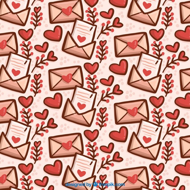 Pattern of envelopes and hand drawn hearts