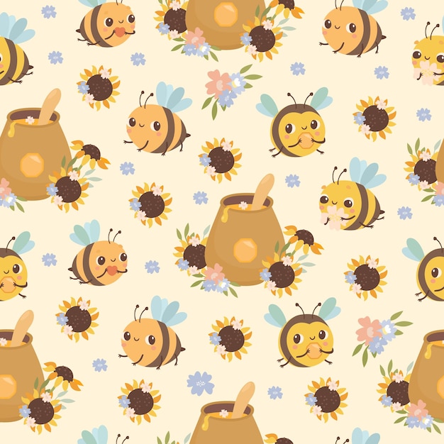 pattern honey bees and flowers