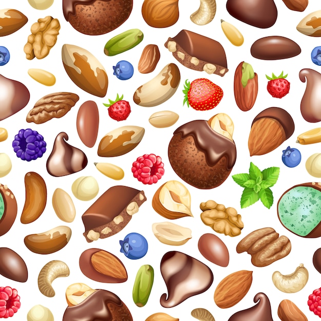 Pattern of nuts, chocolate and berries