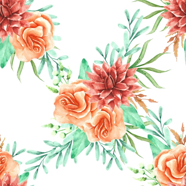 Free Vector pattern of orange flowers watercolor background