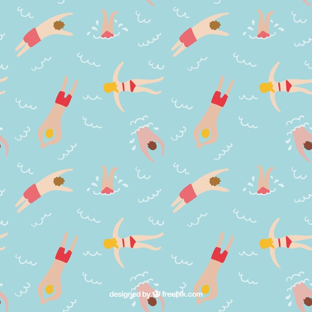 Pattern of people swimming with flat design