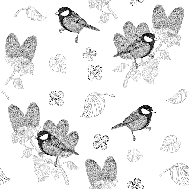 Free Vector pattern tit on branch of lilac