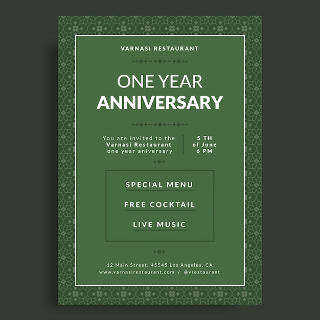 Free Vector pattern varanasi restaurant anniversary invitation template