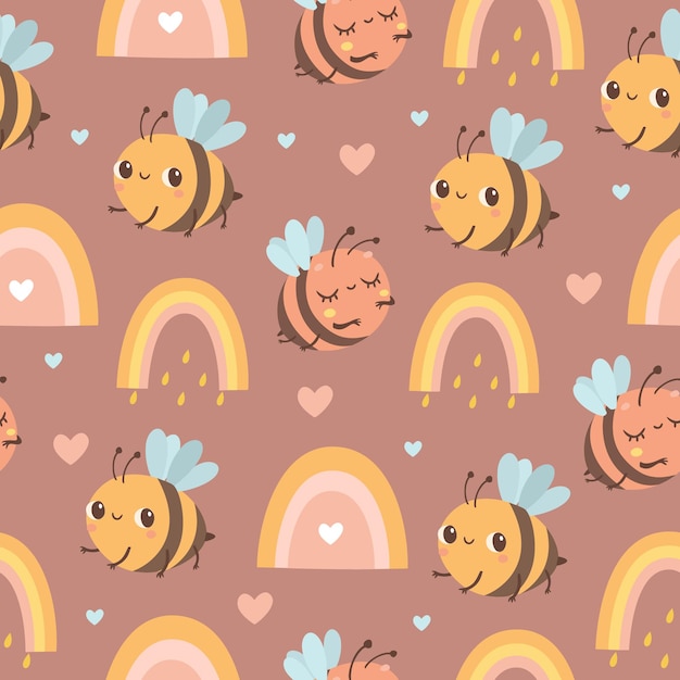 Free vector pattern with bees and rainbow