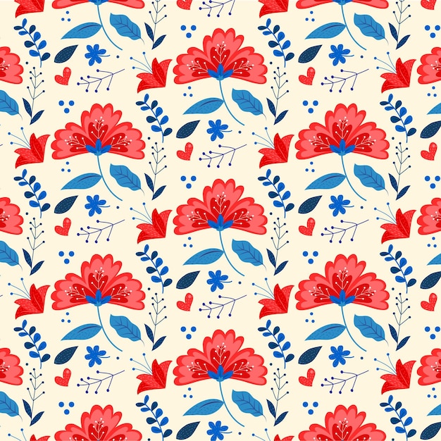 Free Vector pattern with colorful tropical flowers and leaves