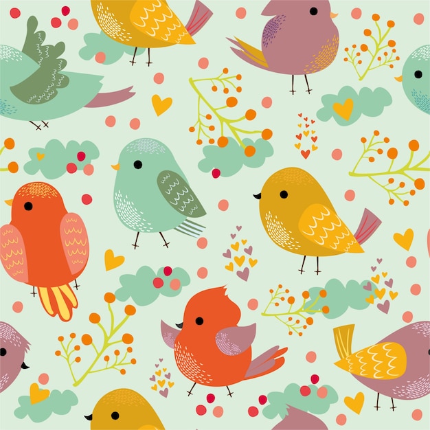 Free Vector pattern with cute colorful birds