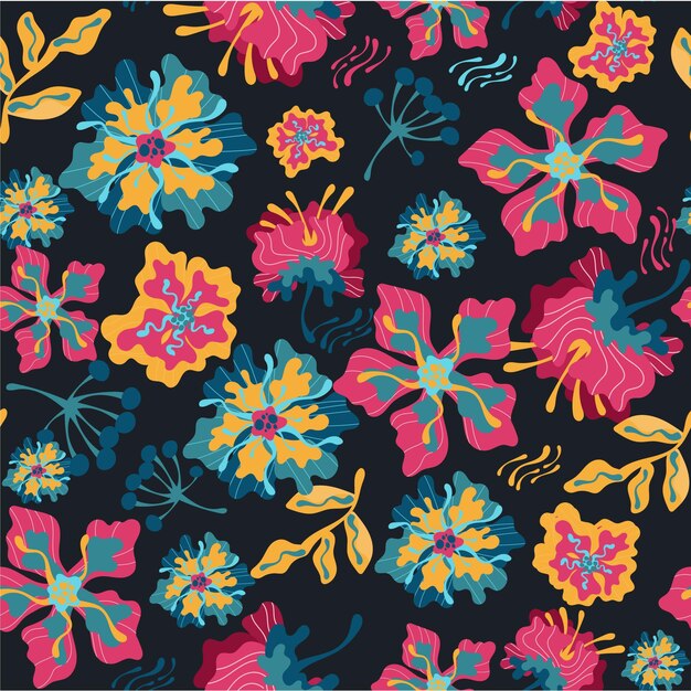 Pattern with flowers and leaves