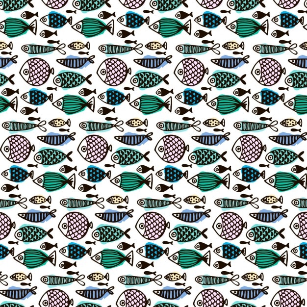 Free Vector pattern with hand drawn fishes