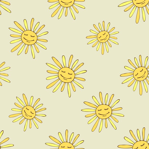 Pattern with happy sun. Sunny summer design art. 