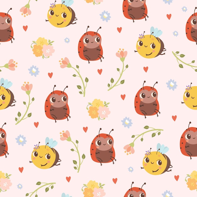 Free Vector pattern with ladybugs and bees