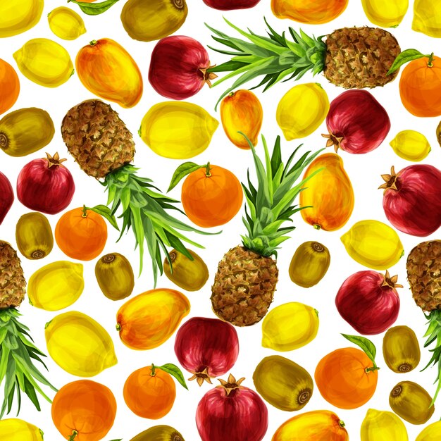 Pattern with watercolor fruits