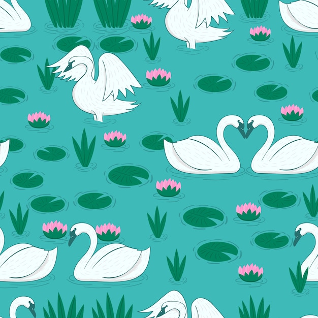 Free Vector pattern with white swan and lily pads