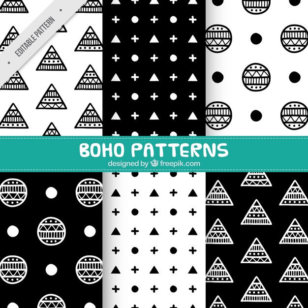 Patterns of abstract shapes in boho style