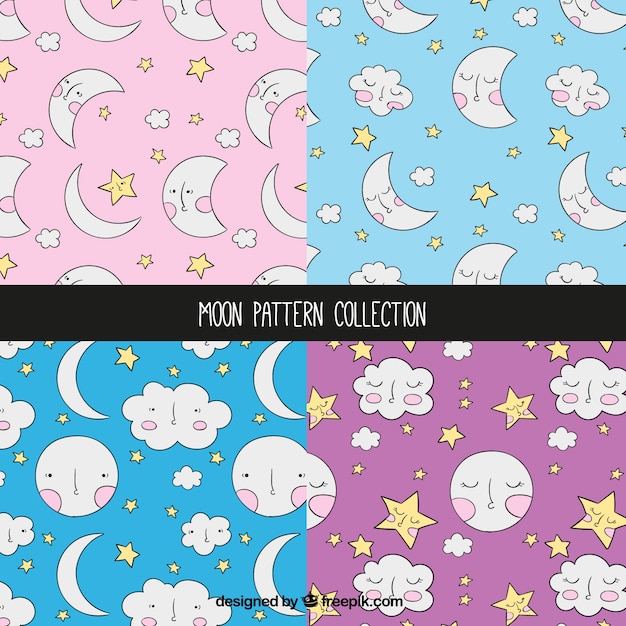 Free Vector patterns of hand drawn moons and clouds set