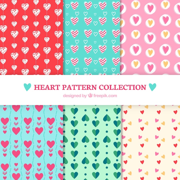 Patterns of hearts collection in different styles