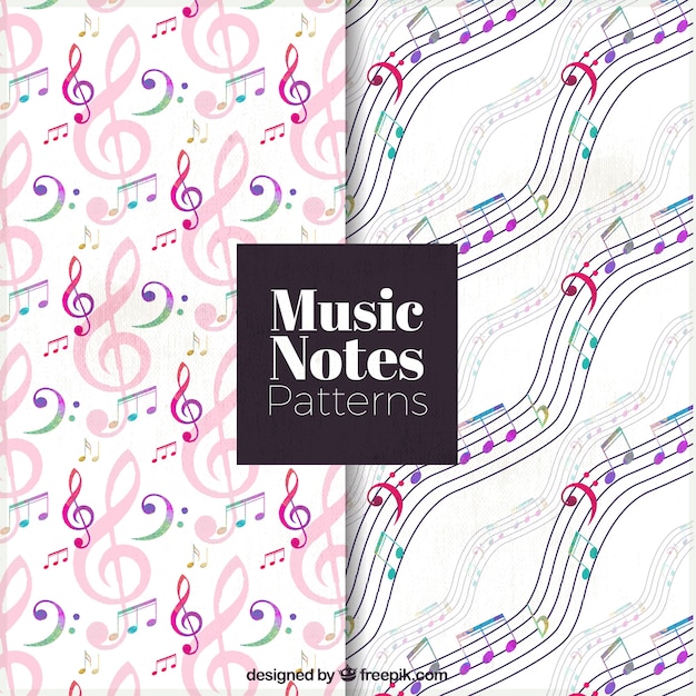 Free vector patterns of musical notes with pentagram and treble key