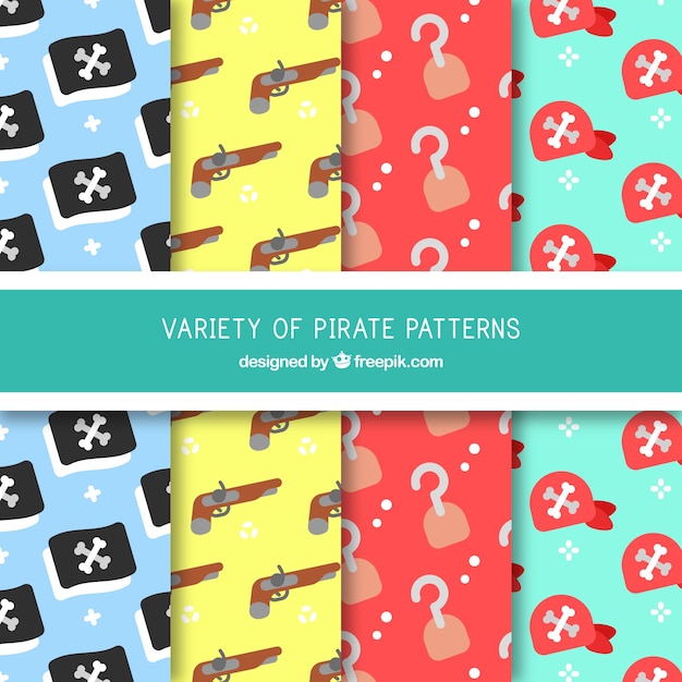 Free Vector patterns of pirate elements in flat design